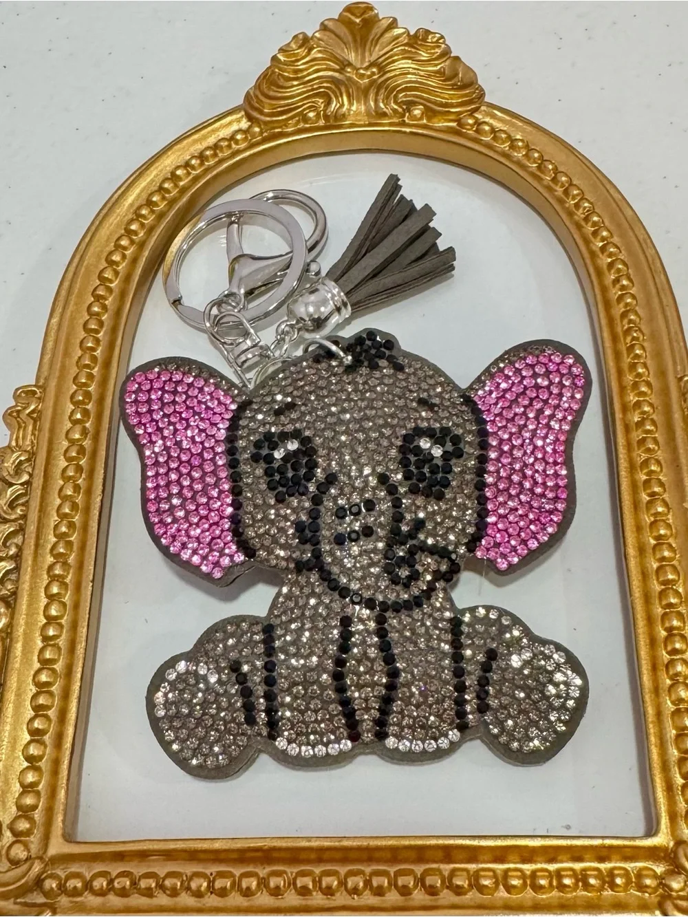 New Sparkling Elephant Keychain - Pink & Gray